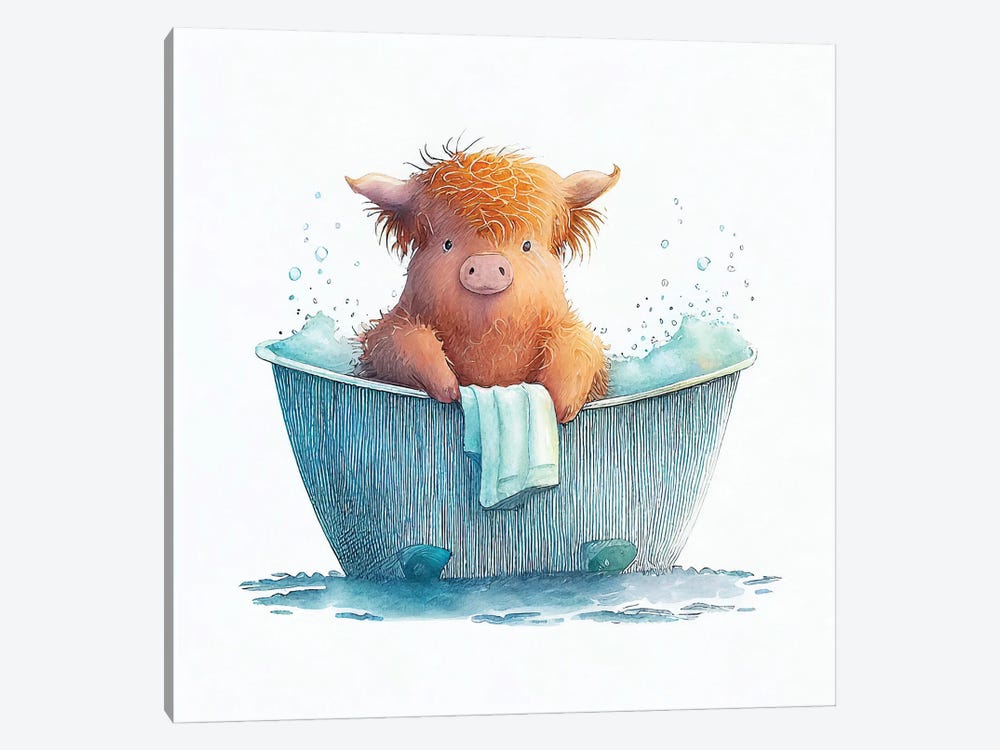 Bathing A Small Highland Cow by Mike Kiev 1-piece Canvas Art