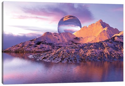 Frozen Mountains In The Sea Canvas Art Print - Sunset Shades