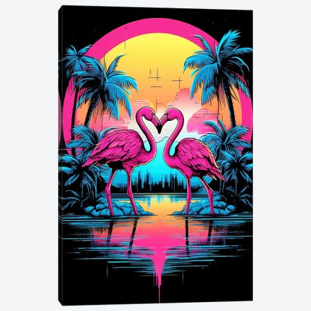 Two Flamingos At Sunset Canvas Print #MII433} by Mike Kiev Art Print
