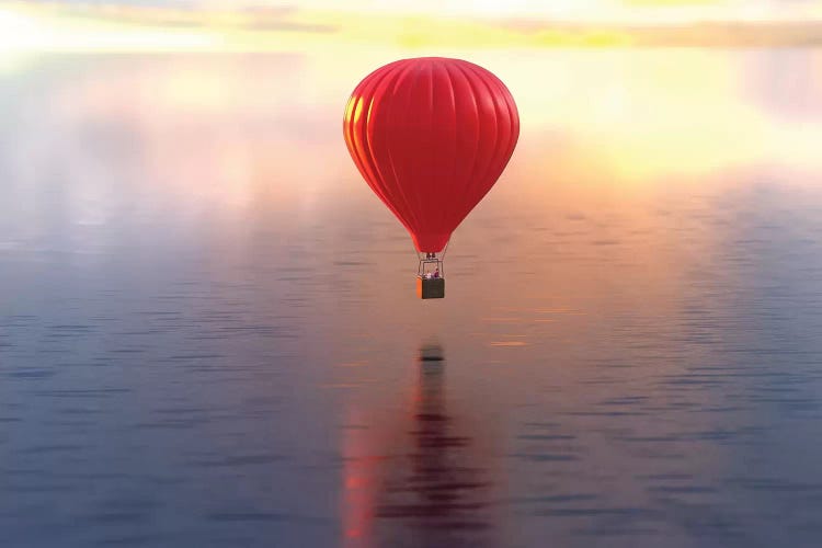 Hot Air Balloon Flies Over Water