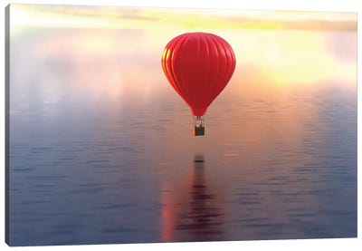Hot Air Balloon Flies Over Water Canvas Art Print - Mike Kiev