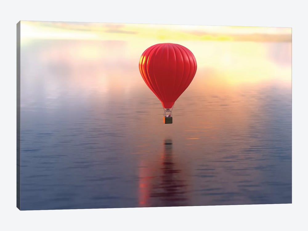 Hot Air Balloon Flies Over Water by Mike Kiev 1-piece Canvas Wall Art