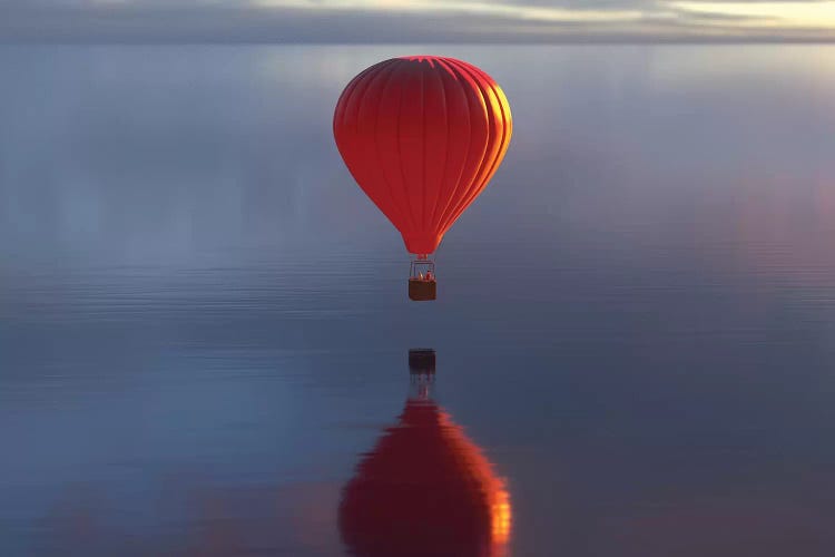 Hot Air Balloon Flies Over Water II