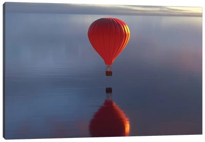 Hot Air Balloon Flies Over Water II Canvas Art Print - Mike Kiev