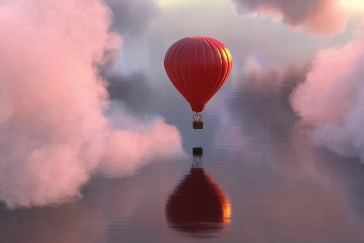 Hot Air Balloon Flies Over Water III