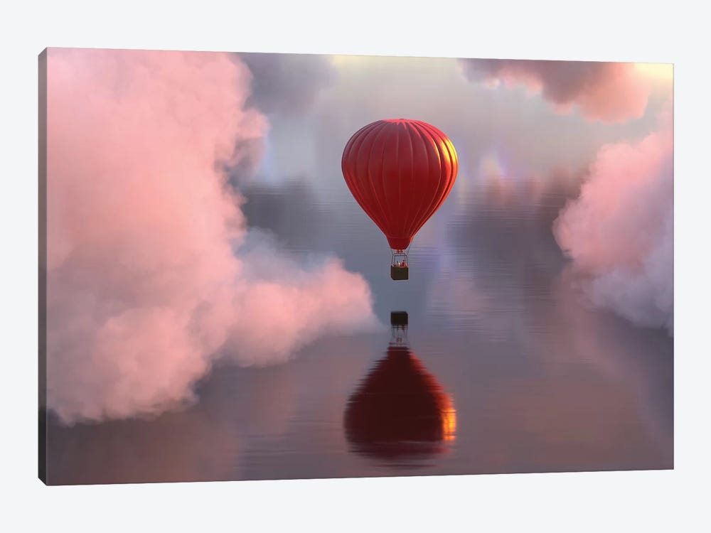 Hot Air Balloon Flies Over Water III by Mike Kiev 1-piece Canvas Art