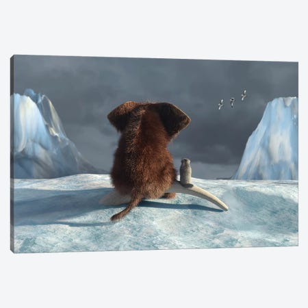 Mammoth And Dog Looking On Glacier Canvas Print #MII47} by Mike Kiev Canvas Artwork