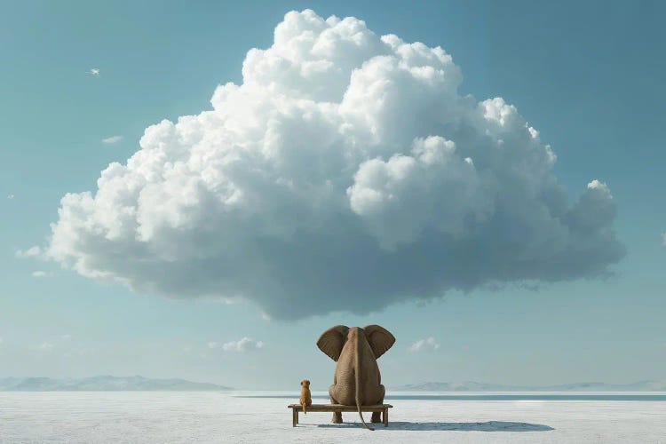 Elephant And Dog In White Desert by Mike Kiev wall art