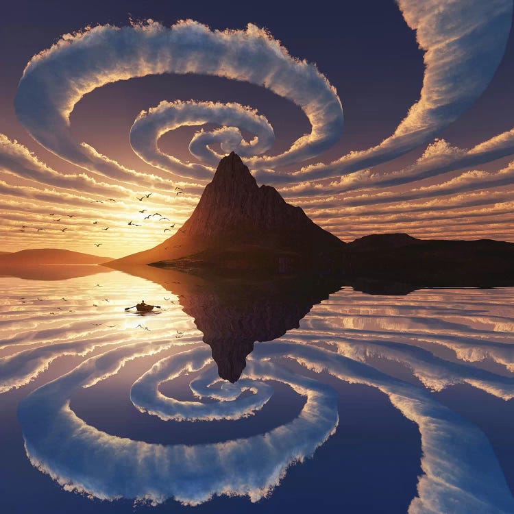 Spiral Clouds Over Mountain Peak