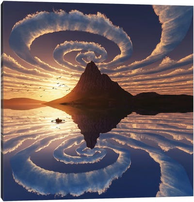 Spiral Clouds Over Mountain Peak Canvas Art Print - Mike Kiev