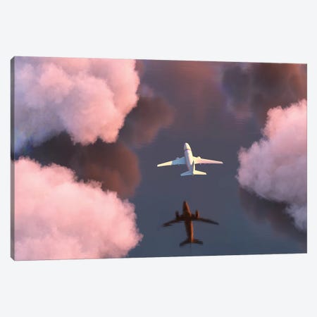 Airplane Flies Over The Water Canvas Print #MII4} by Mike Kiev Canvas Art Print