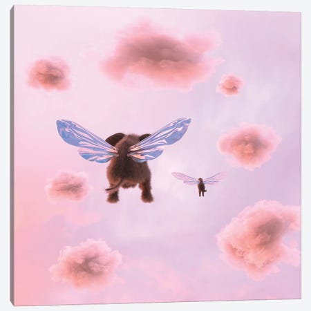Elephant And Dog Are Flying In The Clouds Canvas Print #MII51} by Mike Kiev Canvas Wall Art