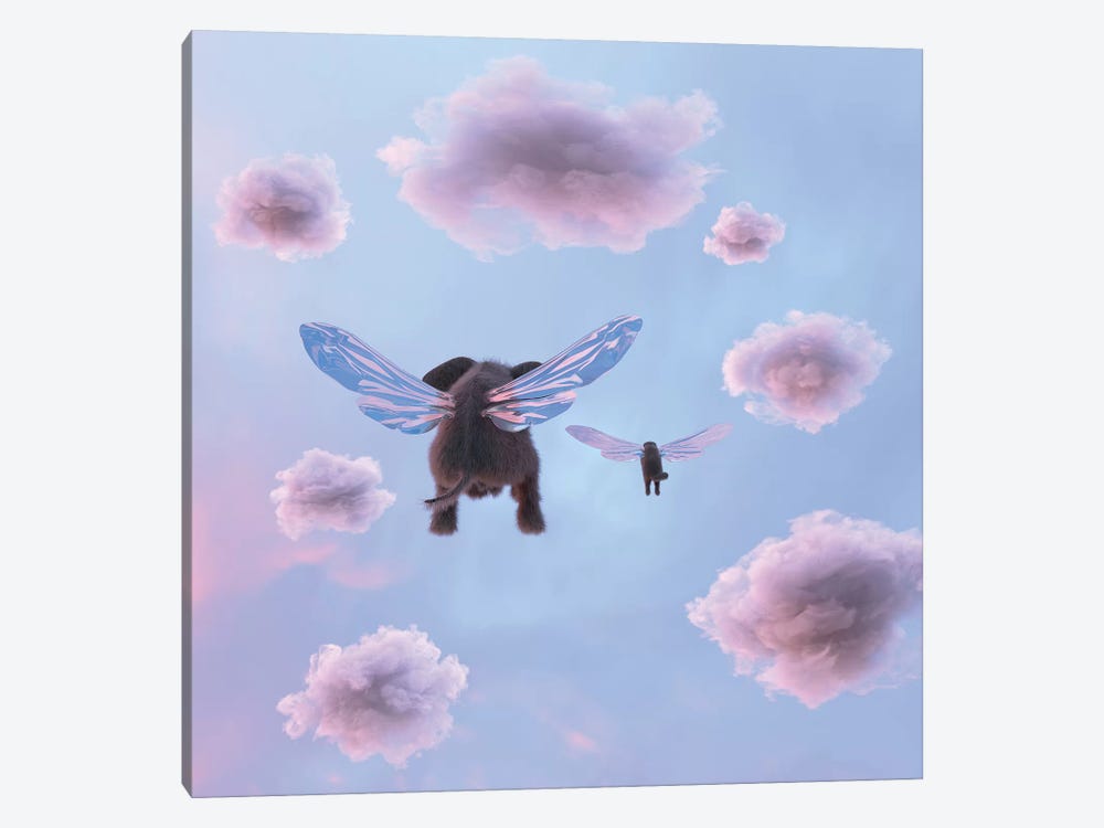 Elephant And Dog Are Flying In The Sky by Mike Kiev 1-piece Canvas Art
