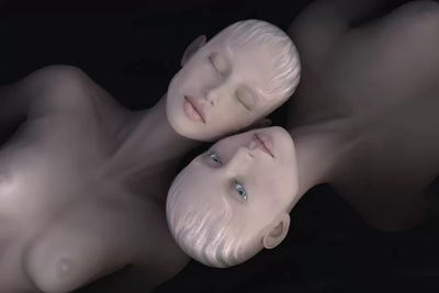 Two Women Lies In Dark Water by Mike Kiev art print