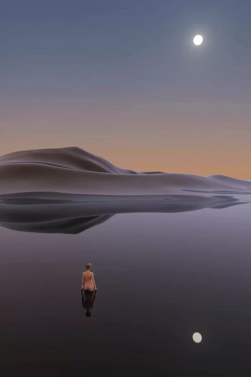 Woman Bathes In Calm Water