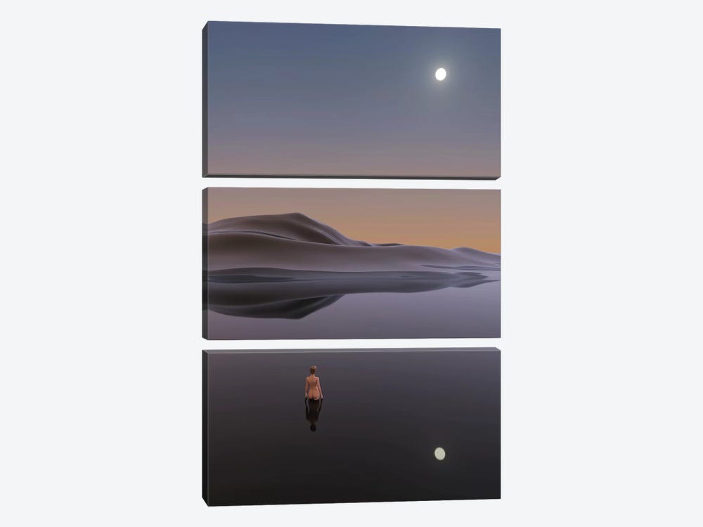 Woman Bathes In Calm Water by Mike Kiev 3-piece Canvas Print