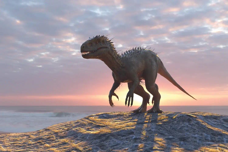 Dinosaur On A Sea Beach by Mike Kiev wall art