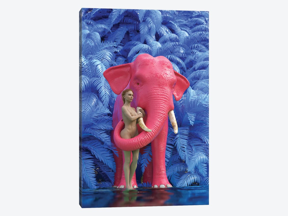 Woman Bathes A Red Elephant by Mike Kiev 1-piece Art Print
