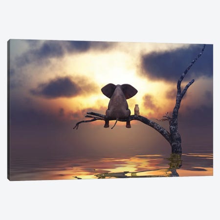 Elephant And Dog Are Sitting On A Tree Canvas Print #MII82} by Mike Kiev Canvas Print