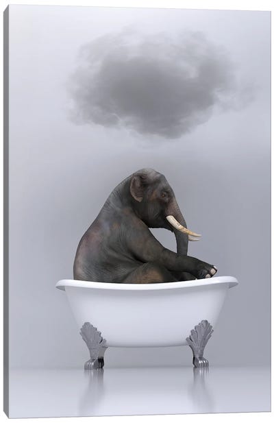 elephant relaxing in the bath Canvas Art Print - Mike Kiev