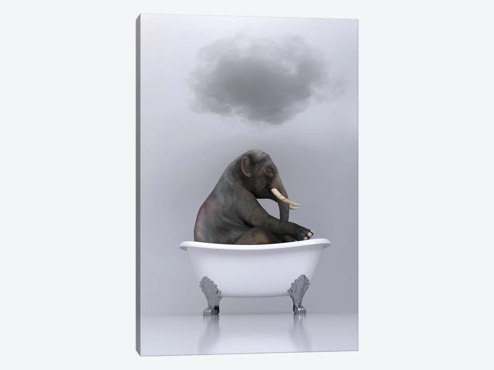 elephant relaxing in the bath by Mike Kiev 1-piece Canvas Art Print