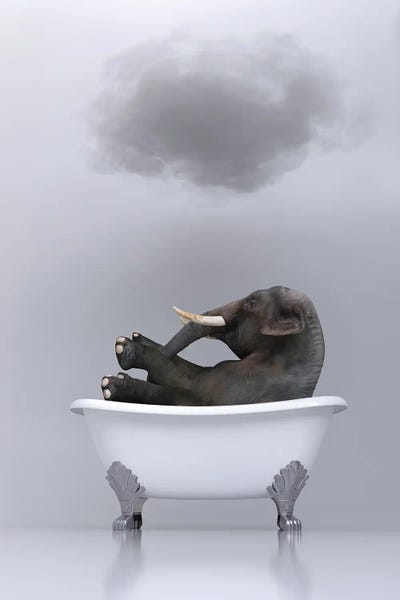 elephant relaxing in the bath 2 by Mike Kiev art print