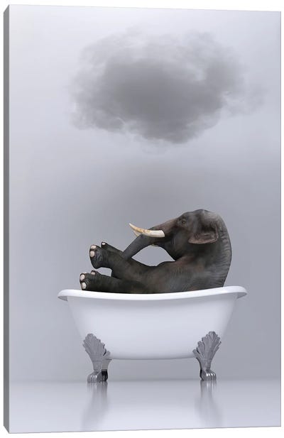 elephant relaxing in the bath 2 Canvas Art Print - Mike Kiev