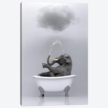 Elephant Relaxing In The Bath 3 Canvas Print #MII92} by Mike Kiev Canvas Artwork