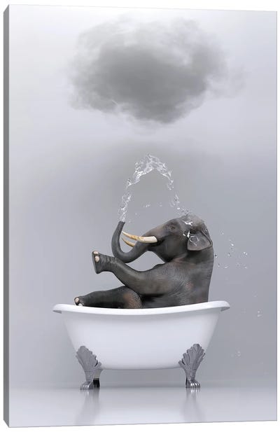 Elephant Relaxing In The Bath 3 Canvas Art Print - Mike Kiev
