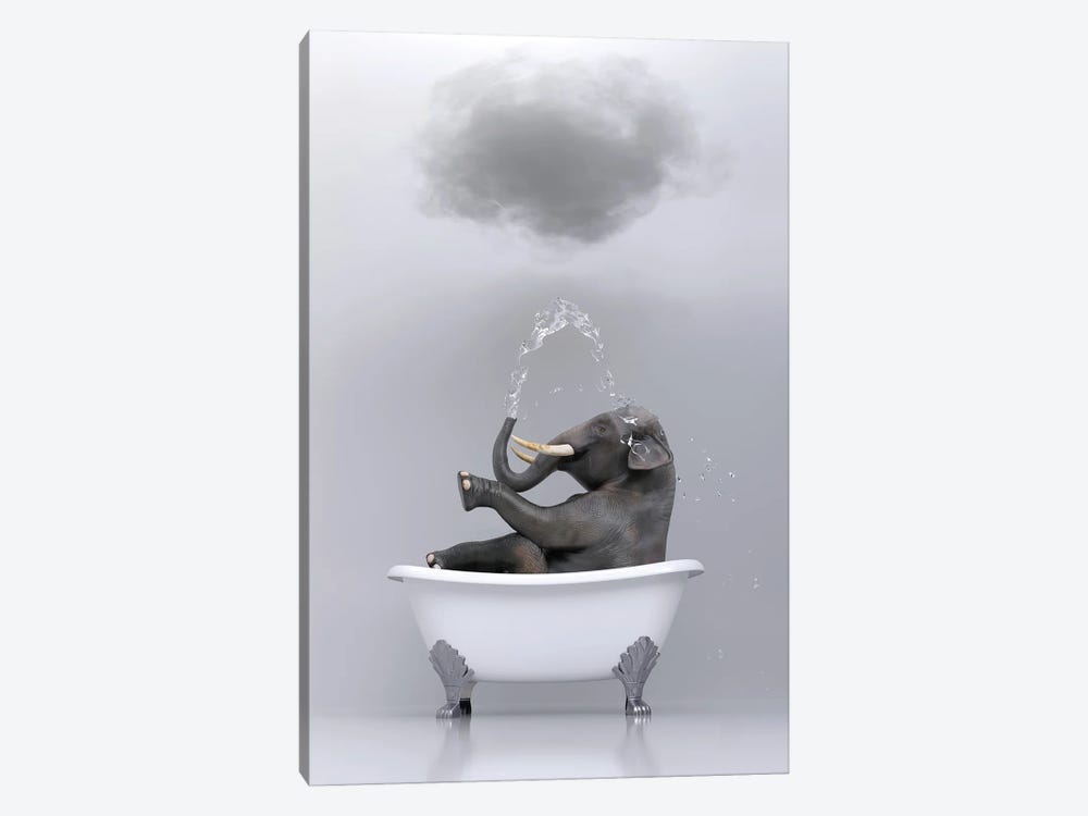 Elephant Relaxing In The Bath 3 by Mike Kiev 1-piece Canvas Print