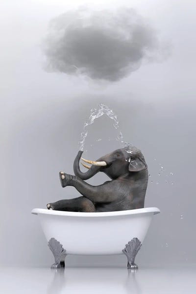 Elephants: Elephant Relaxing In The Bath 3 by Mike Kiev