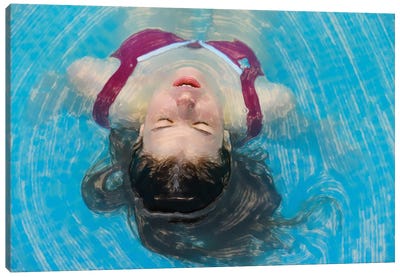 Young Woman Relaxing In The Pool Canvas Art Print - Mike Kiev