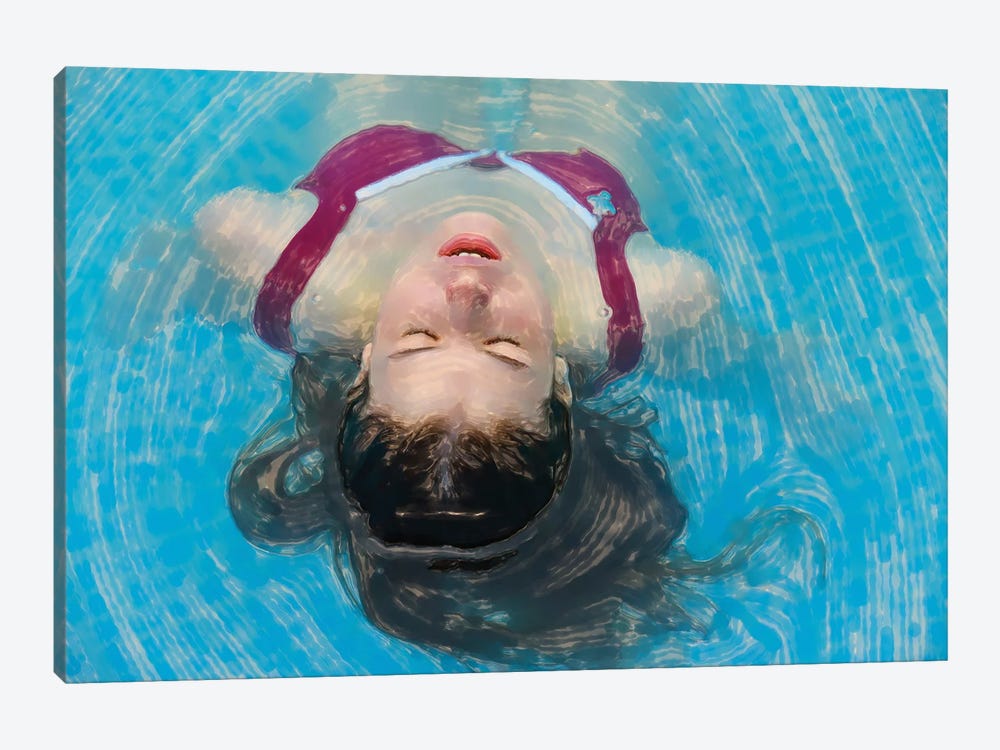 Young Woman Relaxing In The Pool by Mike Kiev 1-piece Art Print