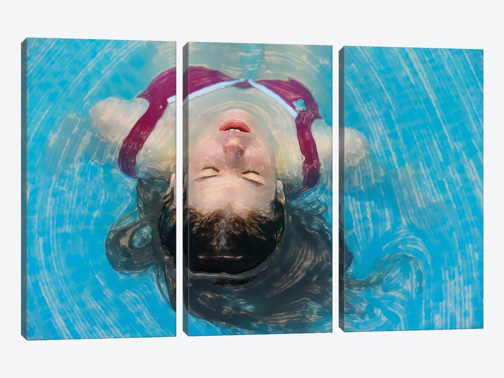 Young Woman Relaxing In The Pool by Mike Kiev 3-piece Art Print
