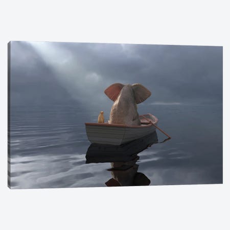 An Elephant And A Dog Float In A Boat After The Rain Canvas Print #MII96} by Mike Kiev Canvas Art Print