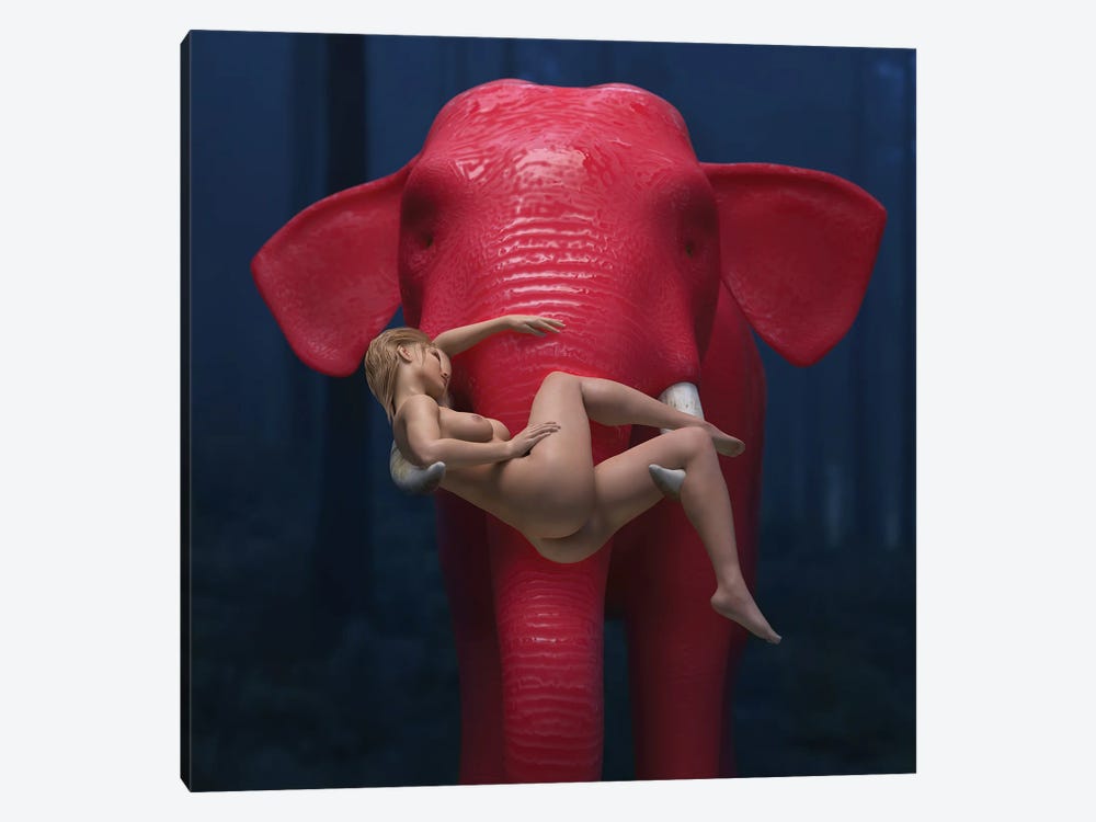 Red Elephant Carries A Young Woman by Mike Kiev 1-piece Canvas Wall Art