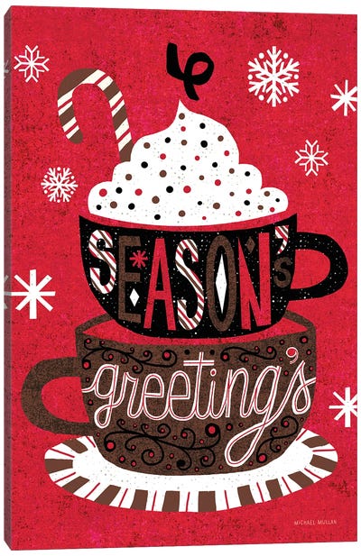 Vintage Holiday Cocoa Seasons Greetings Canvas Art Print - Warm & Whimsical