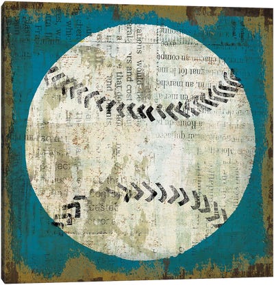 Ball I on Blue Canvas Art Print - Baseball Art
