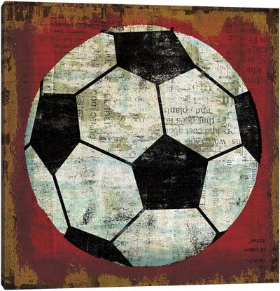 Ball IV on Red Canvas Art Print - Soccer Art