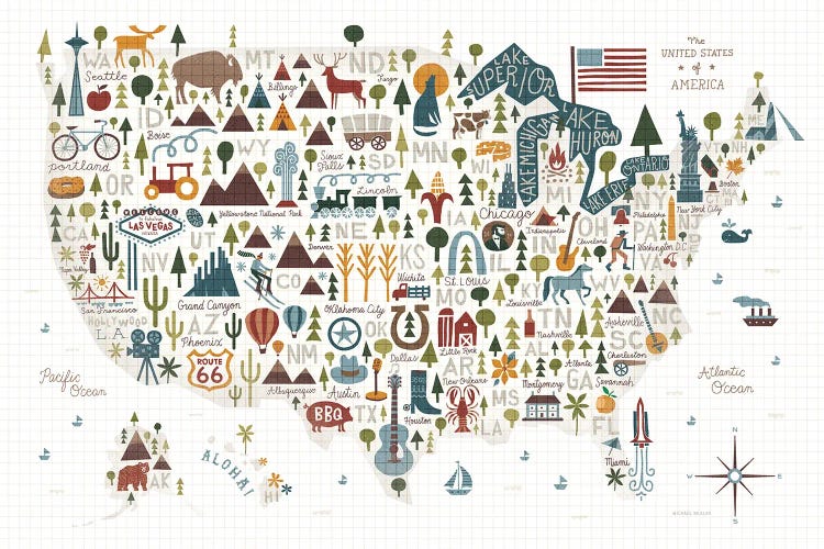 Illustrated USA Warm by Michael Mullan wall art