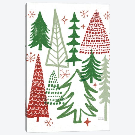 Merry Christmastime Trees White Canvas Print #MIM75} by Michael Mullan Canvas Print