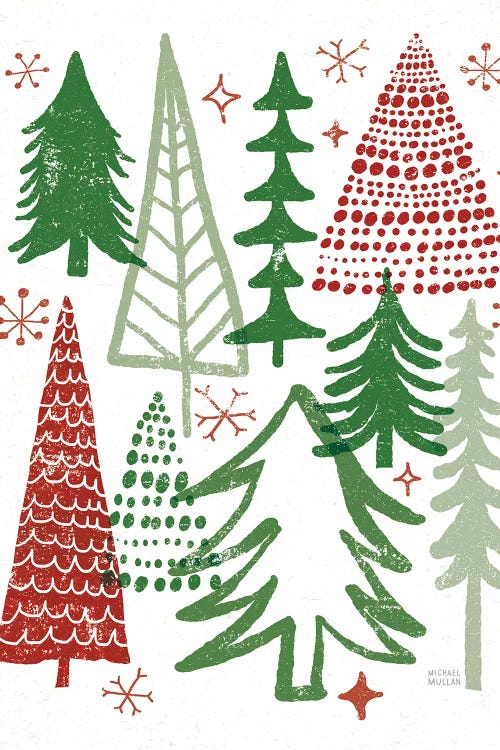 Merry Christmastime Trees White by Michael Mullan wall art