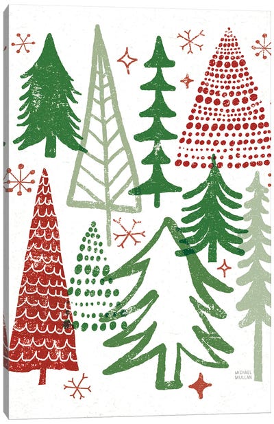 Merry Christmastime Trees White Canvas Art Print - Christmas Trees & Wreath Art