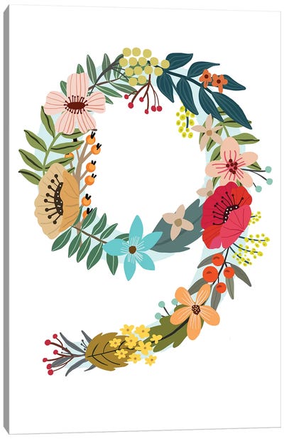 Floral Nine Canvas Art Print - Number Art