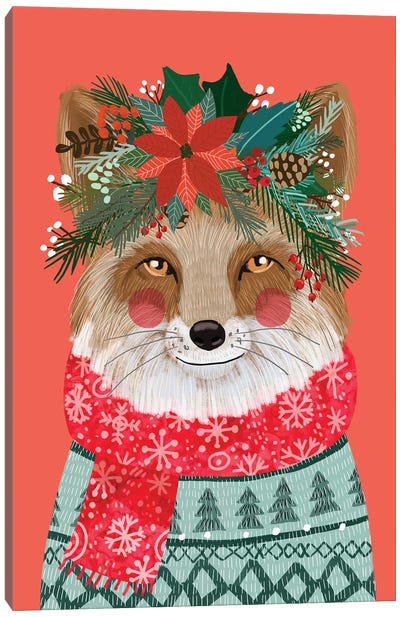 Christmas Fox Canvas Art Print - Mia Charro