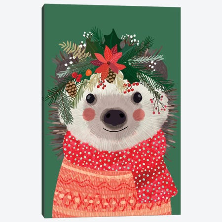 Christmas Hedgehog Canvas Print #MIO147} by Mia Charro Canvas Artwork