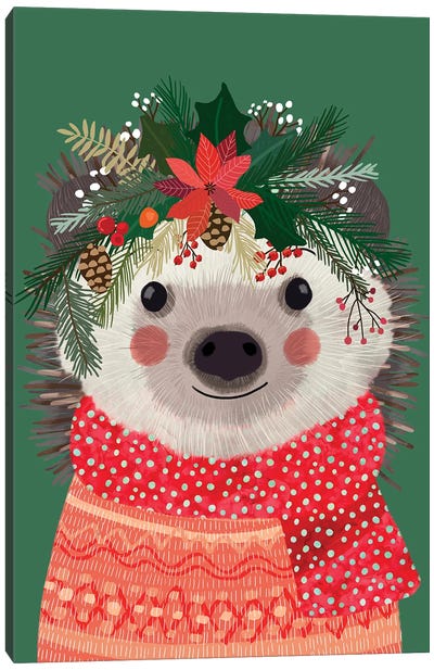 Christmas Hedgehog Canvas Art Print - Hedgehogs