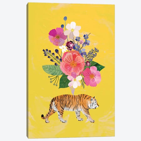 Roses And Tiger Canvas Print #MIO152} by Mia Charro Canvas Wall Art