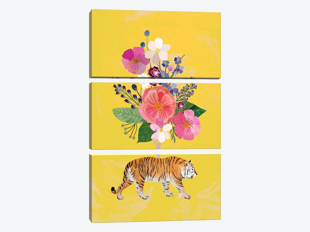 Roses And Tiger by Mia Charro 3-piece Canvas Wall Art