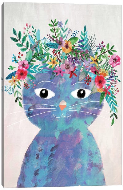 Flower Cat II Canvas Art Print - Cat Art